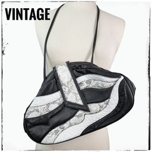 Vintage 80's Sylvia Snake Print Black & White New Wave Bag